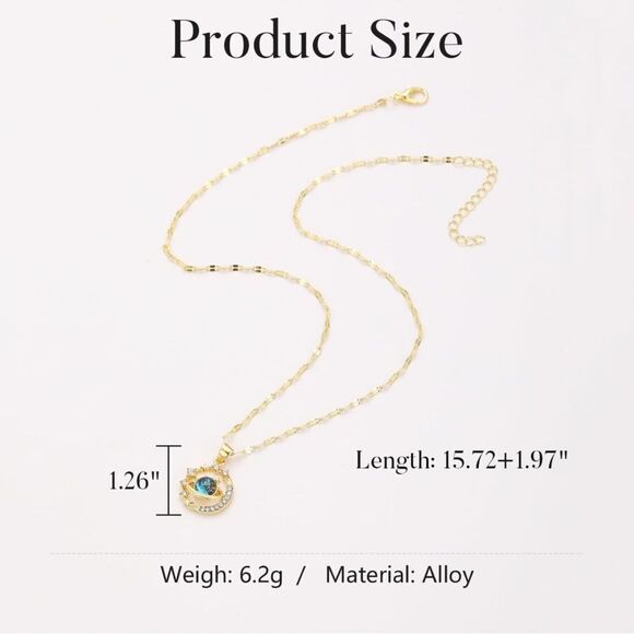 MISSLOOK Gold and Blue Celestial moon, and stars necklace - Picture 5 of 8